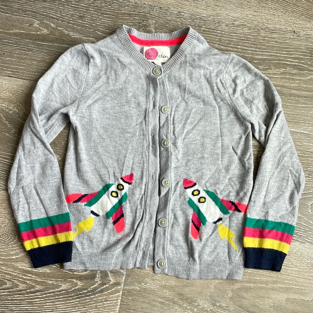 Mini Boden Rocket Space Ship cardigan 6-7Y